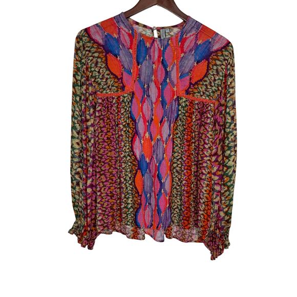 Anthropologie Blank London Miranda Peasant Blouse Small Pink Colorful Boho - Picture 3 of 11